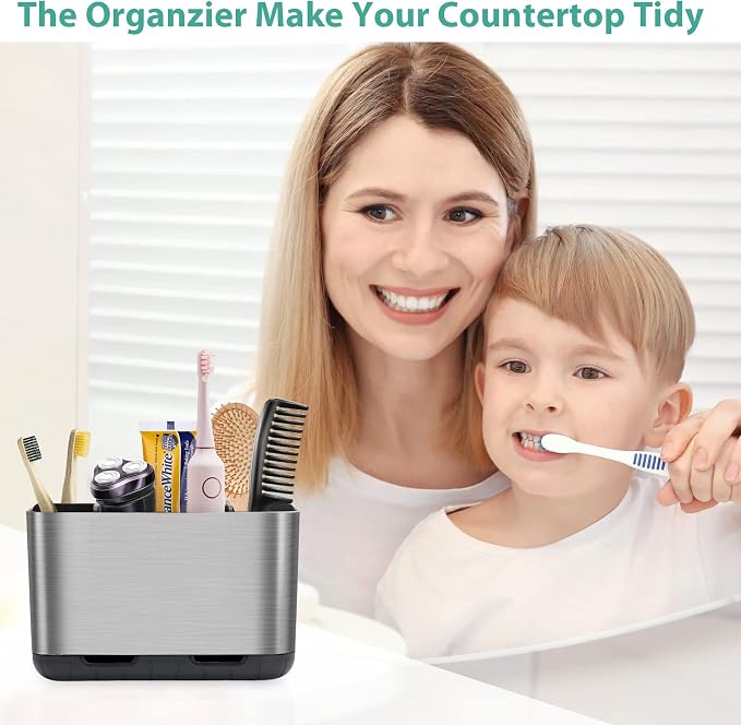 Boperzi Toothbrush and Toothpaste Holder Brushed Nickel Drainage - Image 7
