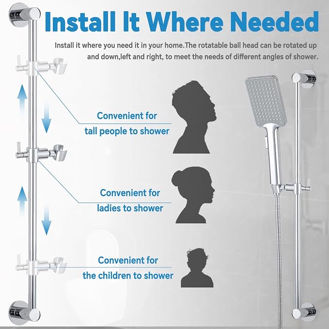 Shower Slide Bar Adjustable Handheld Shower Head Holder Wall Mount - Image 6