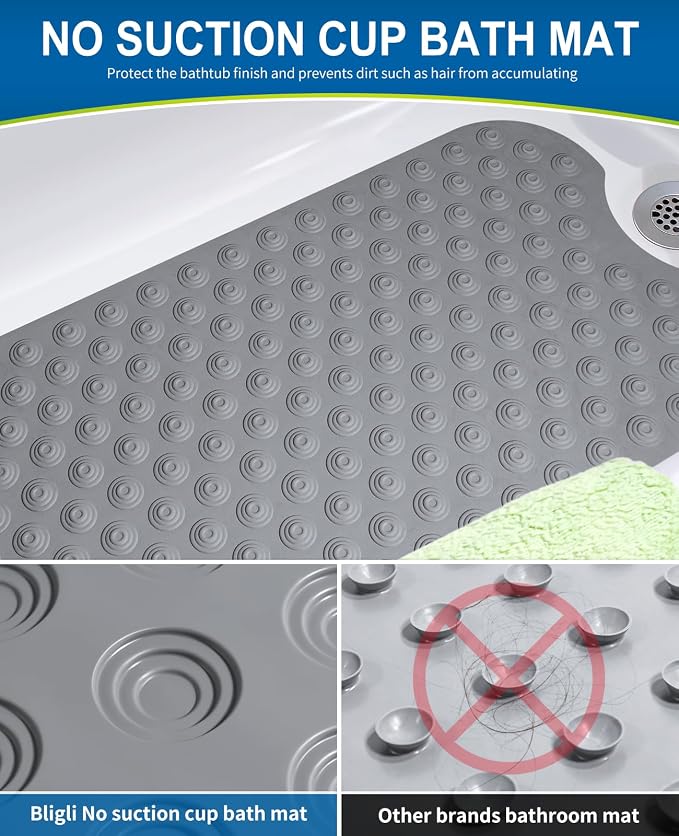 Bathtub Mat Non-Slip Without Suction Cups, 39x16inch Extra Long Bath Mats - Image 5