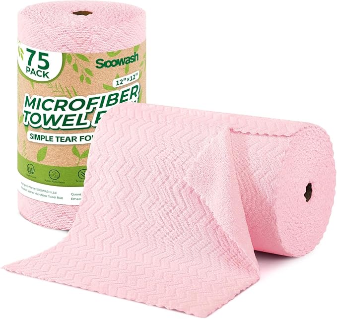 Microfiber Cleaning Cloths Roll, 75 Pack Tear Away Microfiber Towels Roll by SOOWASH