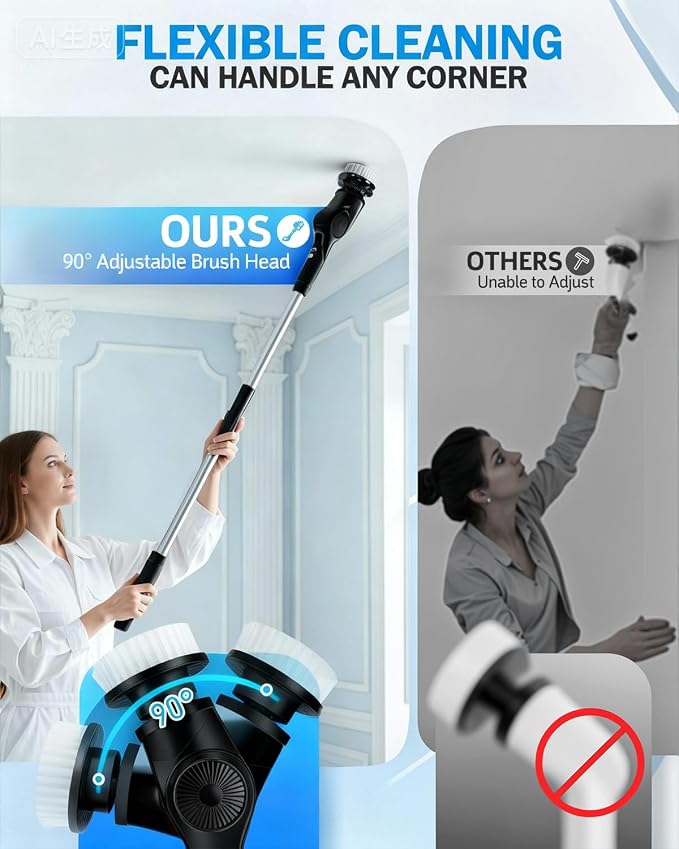 Electric Spin Scrubber, 3-Speed Cordless Shower Scrubber - Image 3