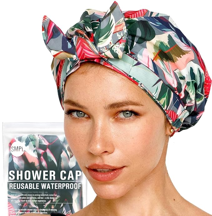 Reusable Shower Cap for Women Reusable Waterproof – Leakproof, Nonslip Hair Cap by SMPLobjects