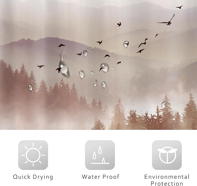 Riyidecor Foggy Mountain Shower Curtain 60Wx72H Inch Abstract Woodland Misty - Image 7