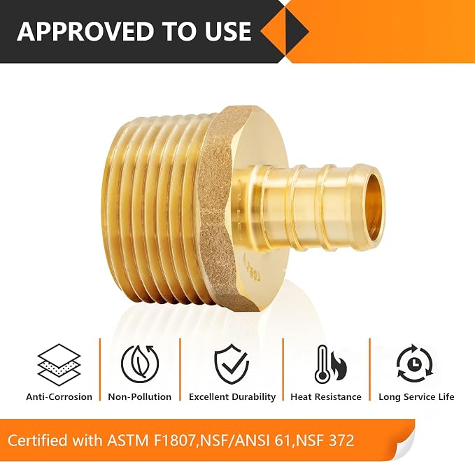 100-Pack HeSun PEX Fittings, 3/4" PEX x 1" Male NPT, Brass Crimp Male Adapter - Image 5