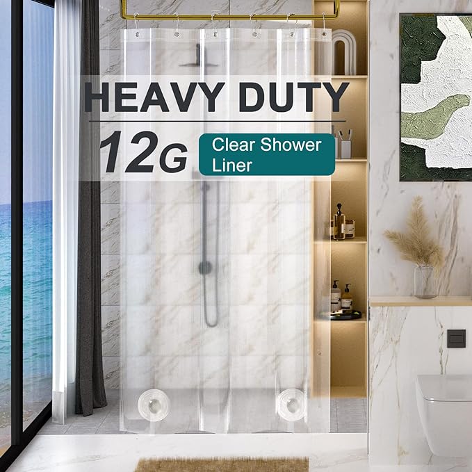 AmazerBath Heavy Duty Stall Shower Curtain Liner 12 Gauge, 36 x 72 Inches Clear by AmazerBath