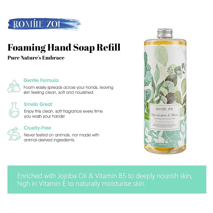 ROMIIE ZOI Foaming Hand Soap Refill, Eucalyptus & Mint, Gentle & Moisturizing - Image 2