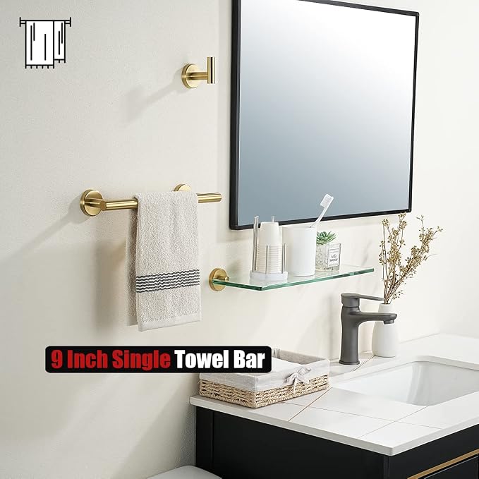 JQK Bathroom Towel Bar, Brushed Gold 12 Inch 304 Stainless Steel Thicken 0.8mm - Image 5