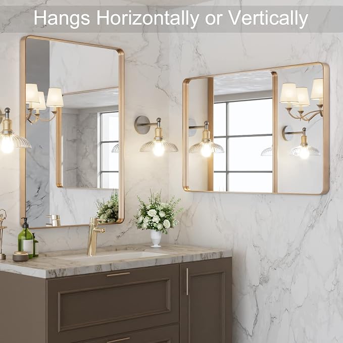 LOAAO 24”X36” Gold Bathroom Mirror, Rounded Rectangle Gold Frame Mirror - Image 7