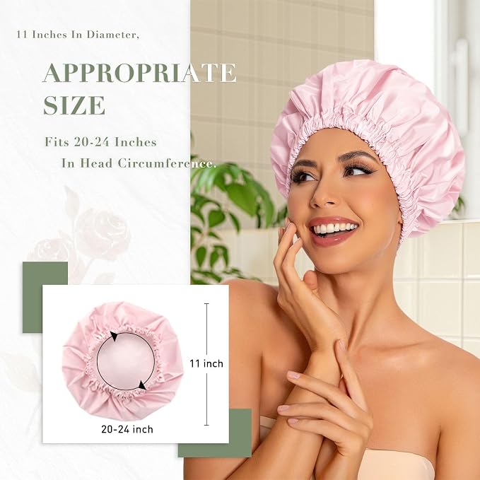Reusable Shower Cap for Women, Large Waterproof Shower Essentials Bonnet - Image 3