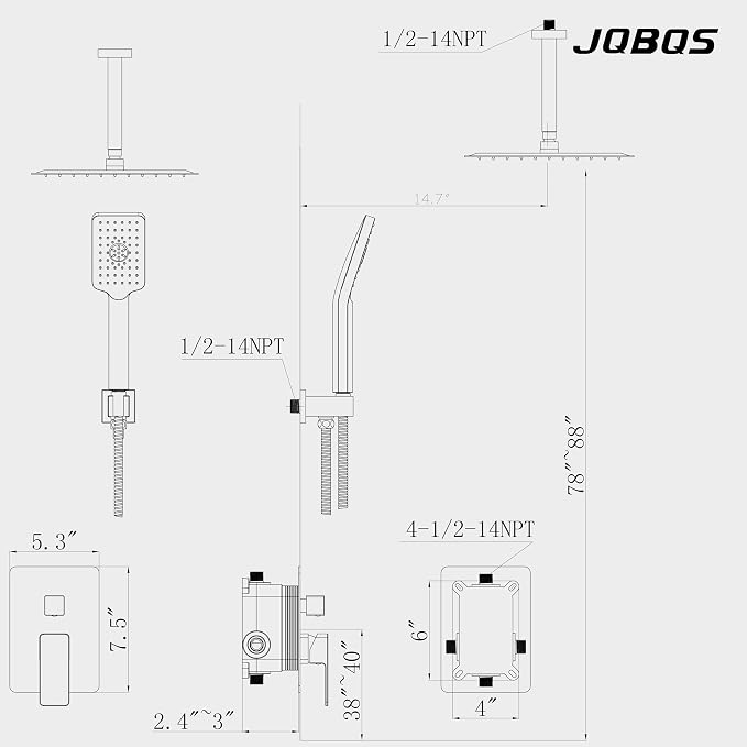 Rain Shower System 12IN Modern Brass Faucet Set - Image 6