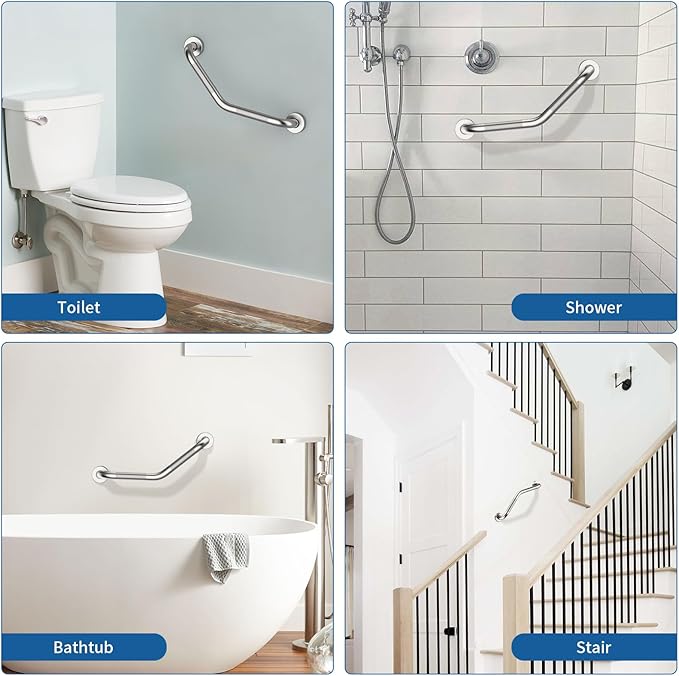 16 Inch Angled Shower Grab Bar, Munzong 2 Pack Anti Slip Satin Brushed Nickel - Image 6