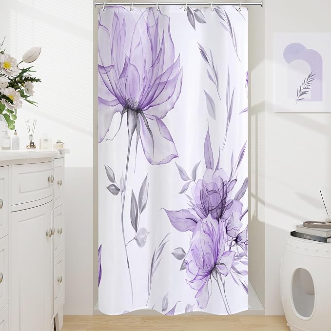 Small Stall Boho Watercolor Floral Shower Curtain 36 x 72, Artistic Narrow Half by Decorateyourhome