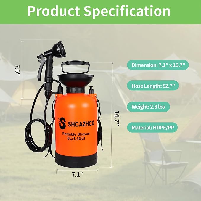 1.3 Gallon/5L Portable Outdoor Shower, 10 Spray Modes, No Power Needed - Image 2
