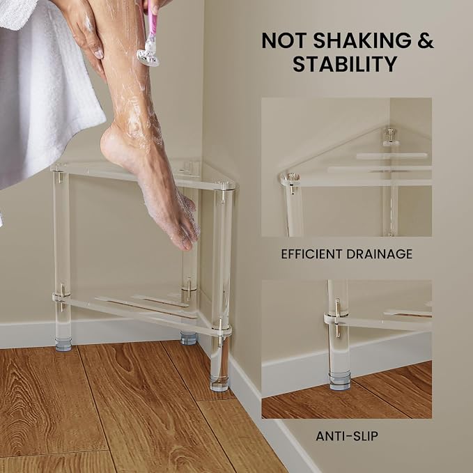 Acrylic Corner Shower Stool for Shaving Legs 11.42" D X 11.42" W X 14.37" H - Image 4