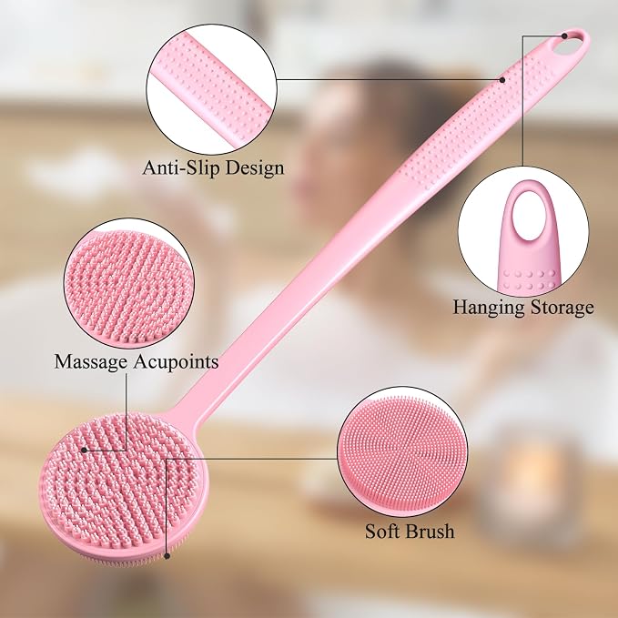 Silicone Back Scrubber for Shower, 17in Lengthen Long Handle Body Brush - Image 2