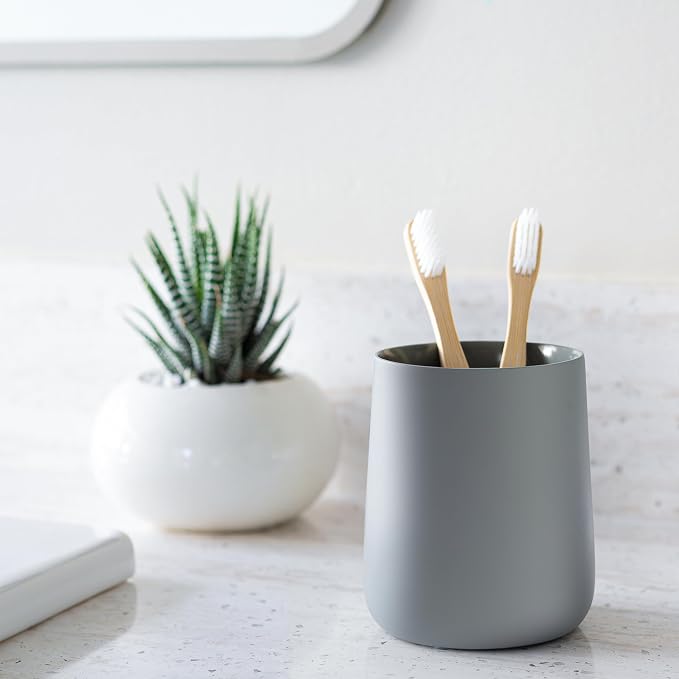 Matte Gray Toothbrush and Toothpaste Holder and Cup - Image 6