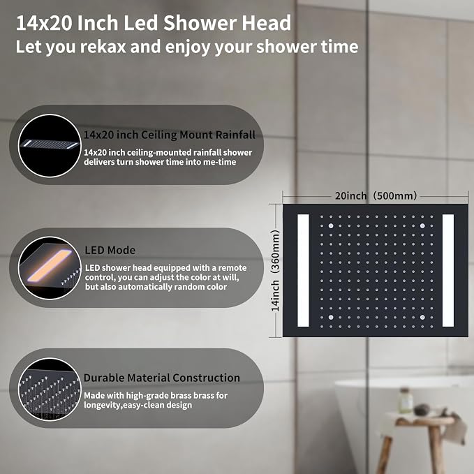 Bathroom shower system Ceiling 14x20 inch shower head, spray - Image 2