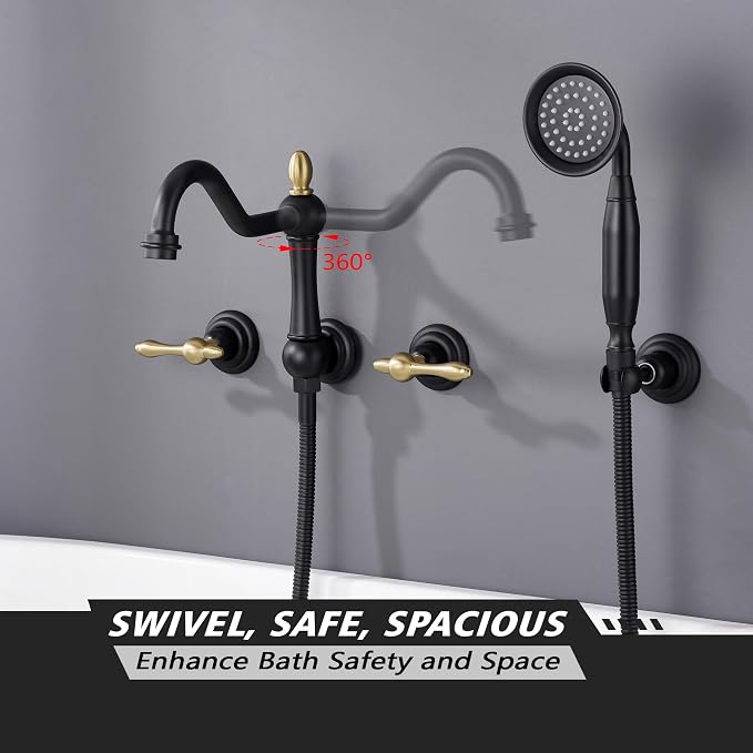SUMERAIN High Flow Wall Mount Tub Filler, Vintage Bathtub Faucet - Image 4