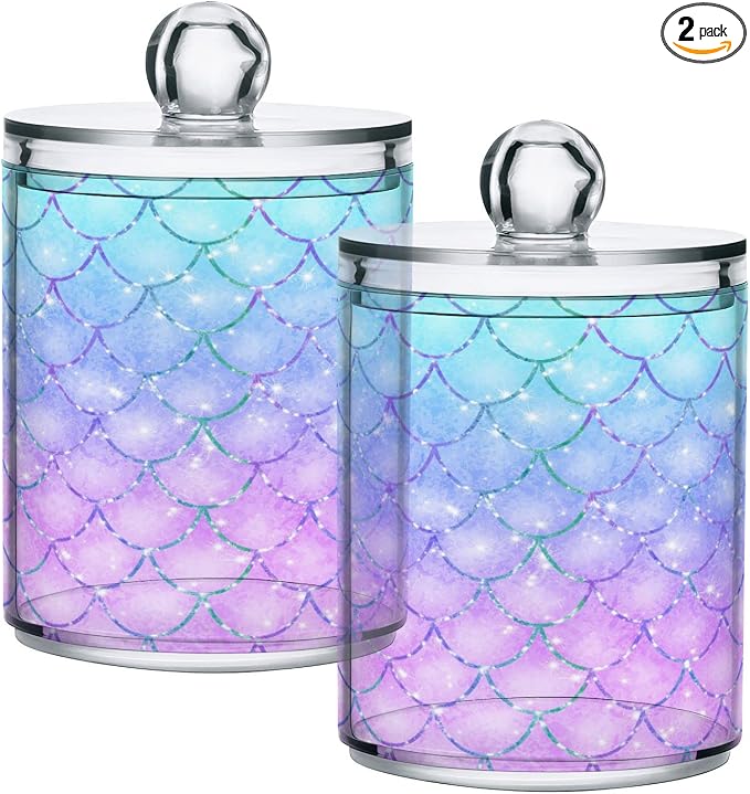 MNSRUU 2 Pack Qtip Holder Organizer Dispenser Pink Blue Mermaid Scales Bathroom by MNSRUU