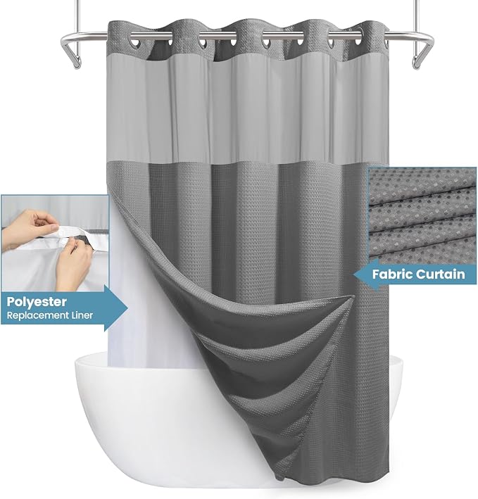 Long No Hook Shower Curtain - Image 4