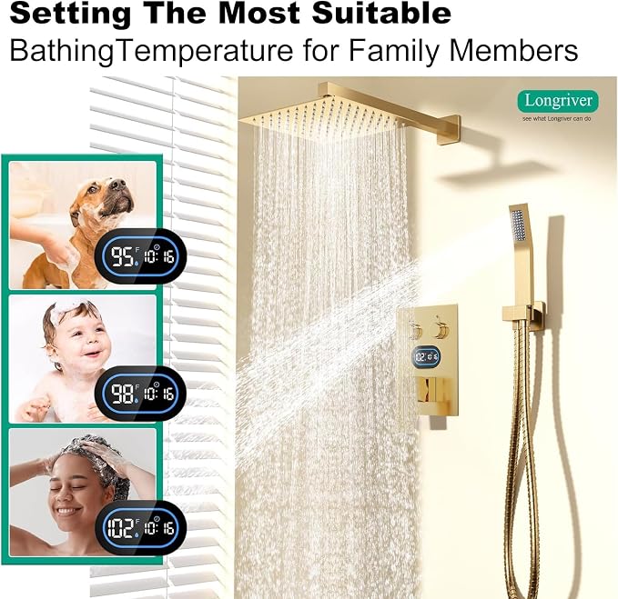 Push Button Diverter Shower Faucet Set Hydro Power Temperature Display - Image 3