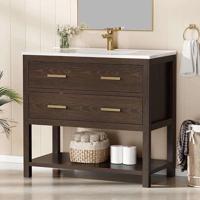 36 Inch Bathroom Vanity with Sink, Cabinet Sink Farmhouse Style with Drawers & - Image 2