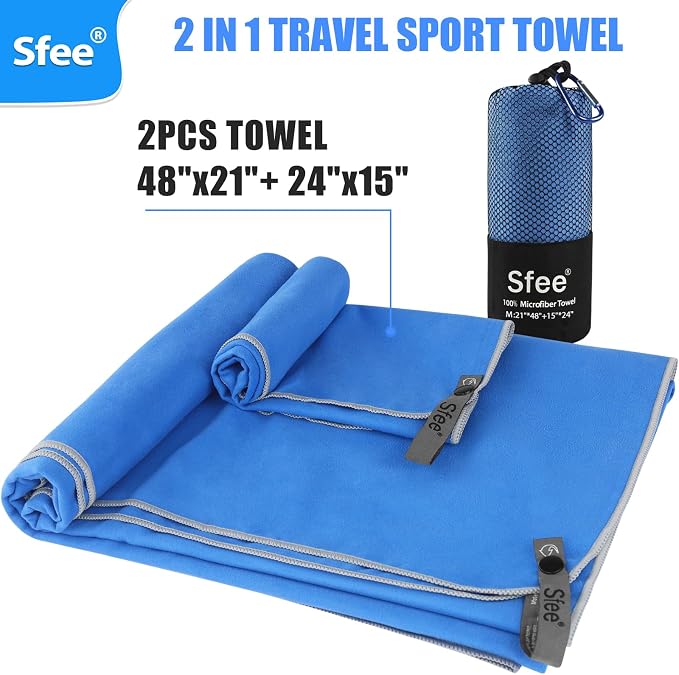 Sfee 2 Pack Microfiber Travel Towel, Quick Dry Towel Camping Towel Super - Image 3