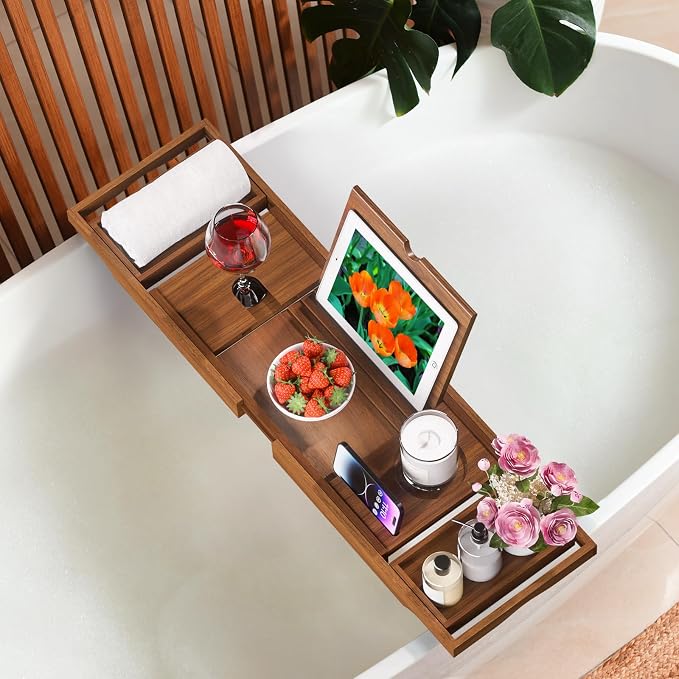 Wooden Bathtub Tray for Luxury Bathroom, Expandable Premium Teak Bath Tray - Image 6