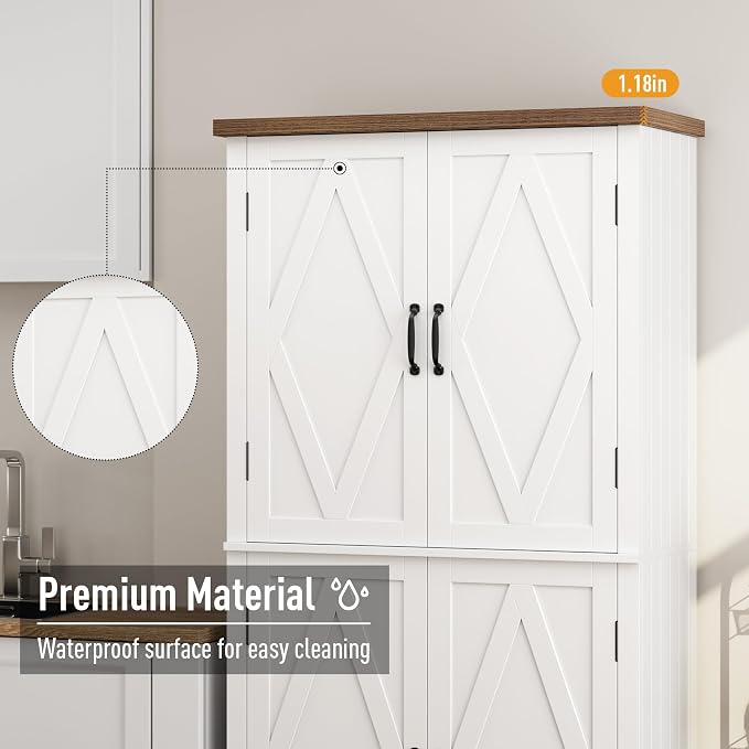 HOSTACK 64" Tall Pantry Cabinet, Modern Farmhouse Kitchen Pantry, Wood Bathroom - Image 6