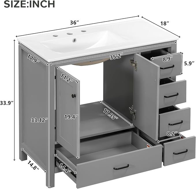 Harper & Bright Designs 36" Bathroom Vanity - Image 2