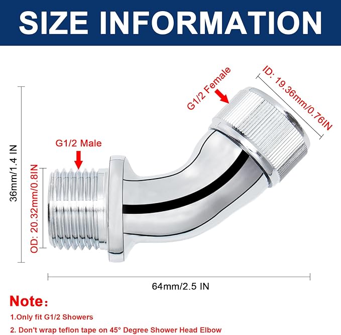 NearMoon Shower Elbow Adapter for Shower Head, Solid Brass 45°G1/2 Male to - Image 2