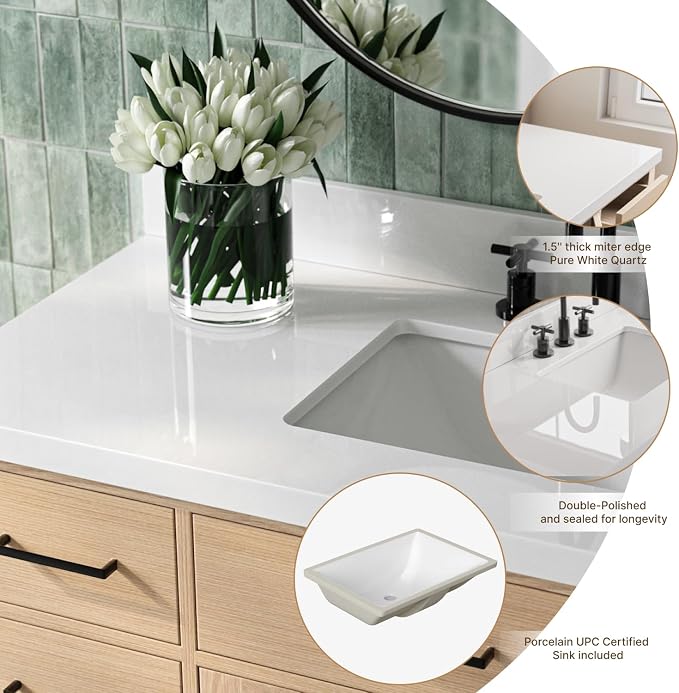 ARIEL Hepburn 43" Inch Oak Single Bathroom Vanity - Image 5
