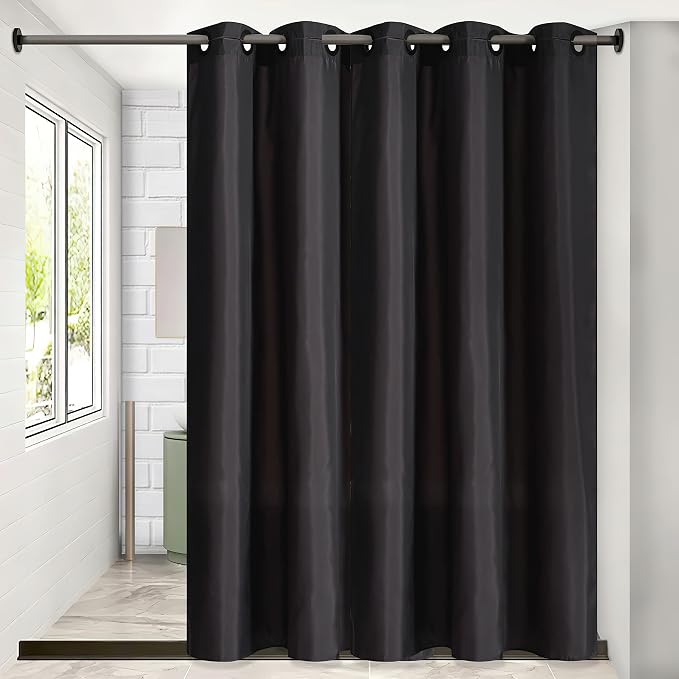 Furlinic Extra Wide No Hook Black Shower Curtain 108x72 Inch, Polyester Fabric - Image 4