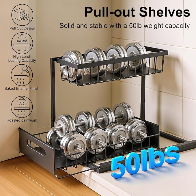 Under Sink Organizer Pull Out Kitchen Sink Organizer, 2 Tier L-Shape Bathroom - Image 6