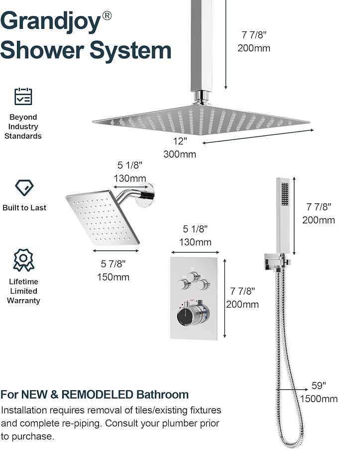 Thermostatic Shower System, Dual Rainfall Shower Heads - Image 9