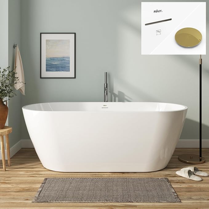 FerdY 67" Bali Acrylic Freestanding Bathtub, Gracefully Shaped Freestanding by FerdY