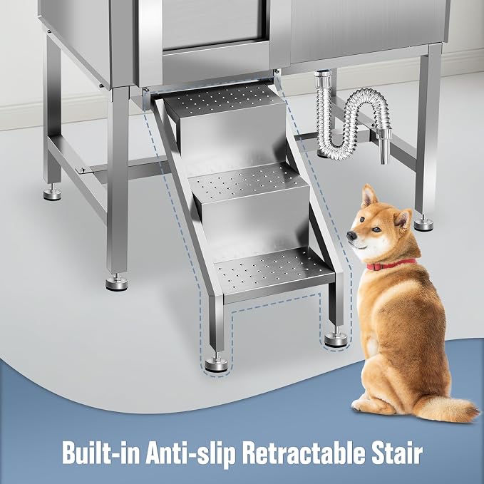 38" Pet Dog Bathing Station W/Ramp, Professional Stainless Steel Dog Grooming - Image 5