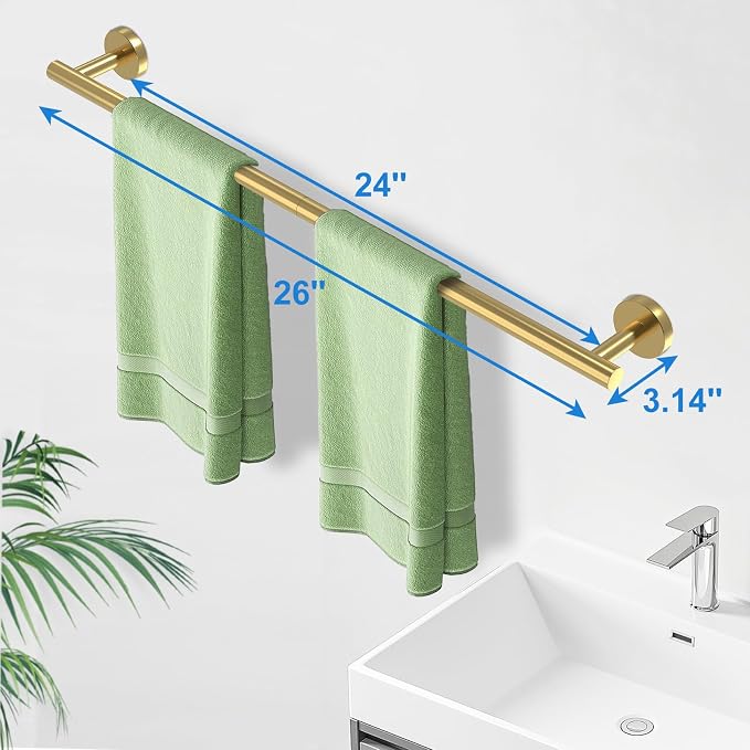 24 Inch Brushed Gold Towel Bar for Bathroom Wall, SUS304 Stainless Steel - Image 3