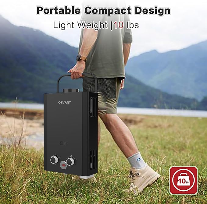 Propane Water Heater, 1.58GPM 6L Portable Tankless Water Heater - Image 2