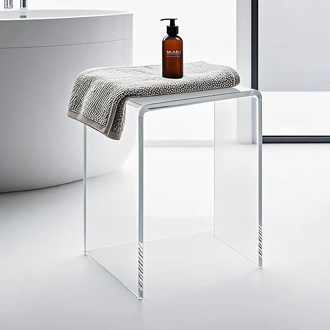 Acrylic 17.7" H Small Stool for Adults, Acrylic Shower Bench Stool Chair Seat - Image 3
