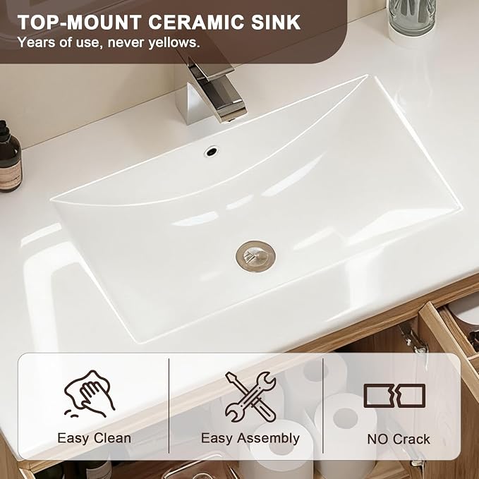 Floating Bathroom Vanity with Sink Wall Mounted Cabinet with 2 Soft-Close - Image 4