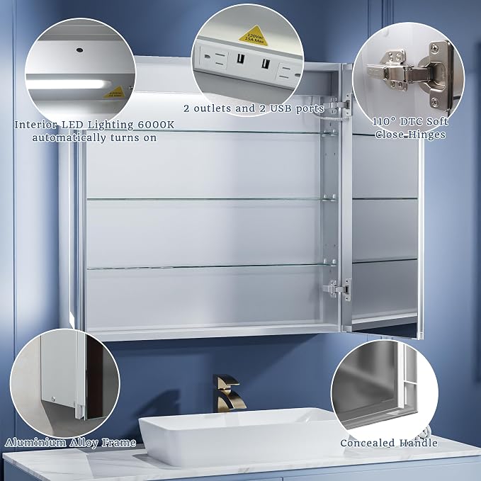 ExBrite LED Lighted Bathroom Medicine Cabinet - Image 4