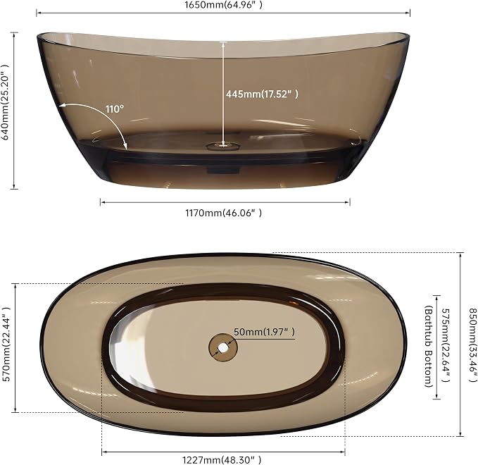 65" Premium Solid Surface Freestanding Bathtub, Contemporary Design Stand Alone - Image 5