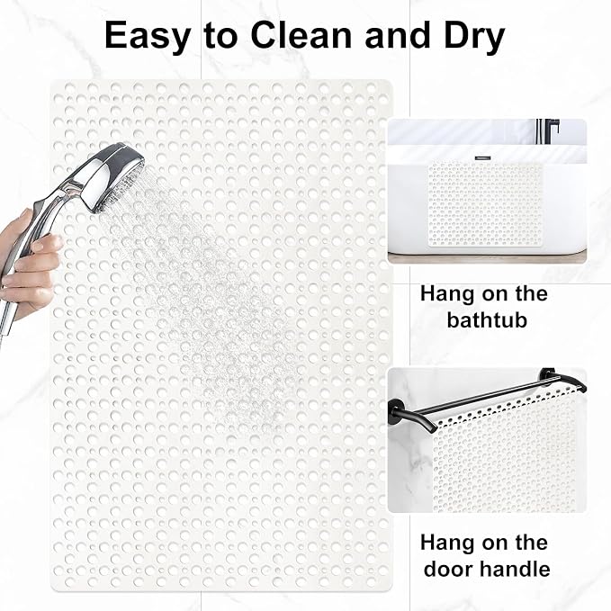Non Slip Shower Mat with Suction Cups, 31.5x47.2 Inch Quick Drain TPE Anti Slip - Image 7