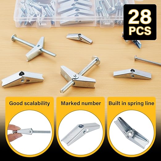 28PCS Toggle Bolts, Wing Nuts, Heavy Duty Hollow Wall Anchors - Image 2