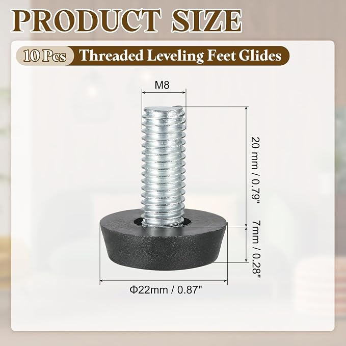 PATIKIL 10 Pcs M8 x 20mm Thread Adjustable Furniture Levelers, Furniture Feet - Image 2