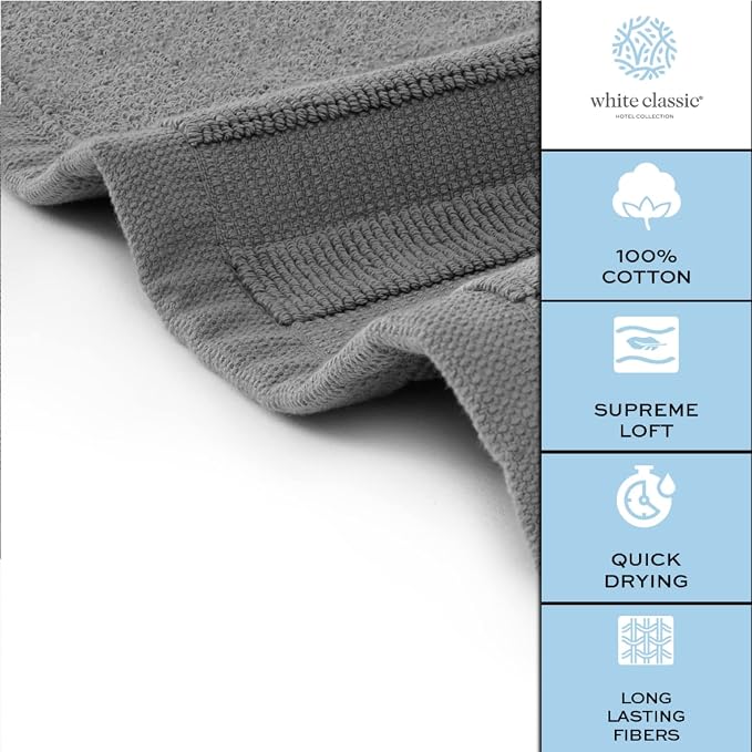 White Classic Luxury Bath Mat Floor Towel Set - Image 4