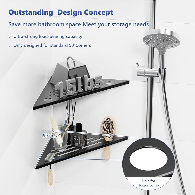 lives Corner Shower Shelf 10" Slot Design Recessed Shower Shelves - Image 3