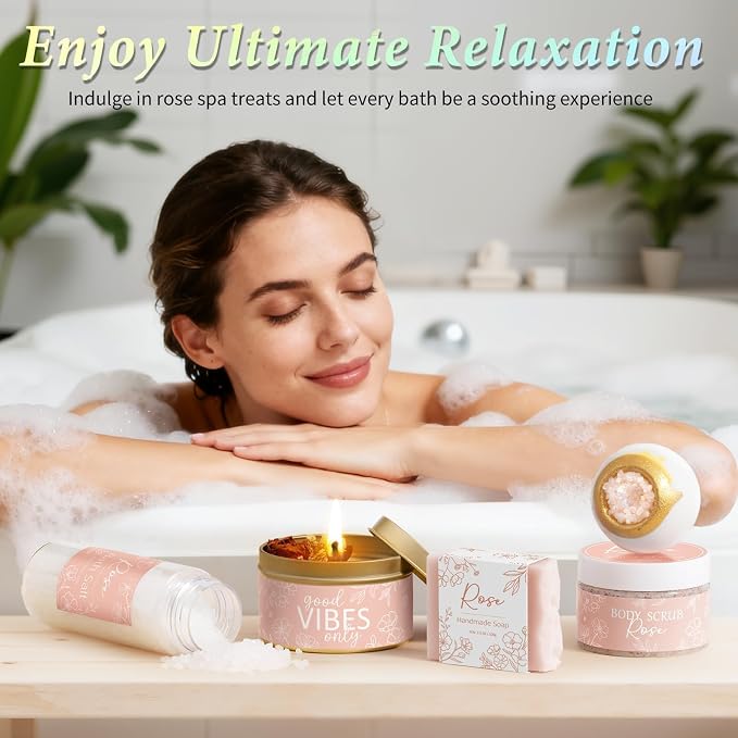 Spa Gifts for Women Bath Gift Set, Rose Relaxing Spa Gift Baskets Home Bath Set - Image 7