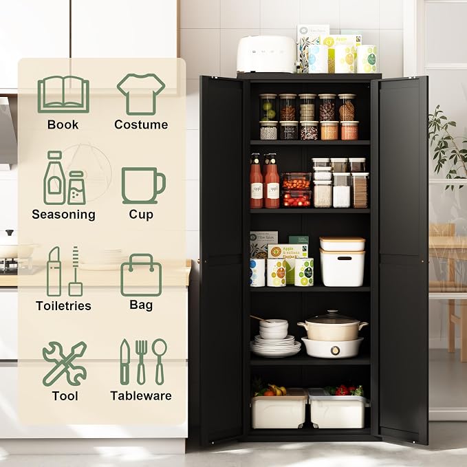 71" Tall Kitchen Pantry Storage Cabinet, 5 Tier Kitchen Cupboard - Image 4